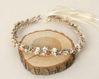 Head wreath made of dried flowers series Lina, (Maxibrief)