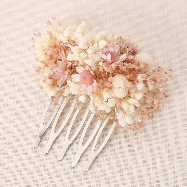 Mini headdress or hair comb made from real dried flowers series Blush (maxi letter)