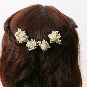 Épingle à cheveux réalisée à partir de véritables fleurs séchées de la série extra délicate et fine blanc crème disponible en 2 tailles maxi lettre image 2