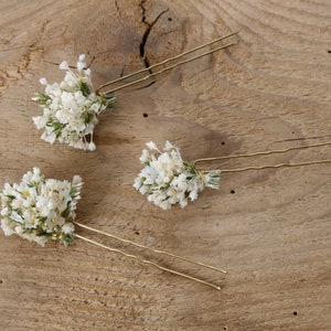Horquilla hecha con flores secas reales de la serie crema blanca extra delicada y fina disponible en 2 tamaños maxi letra imagen 8