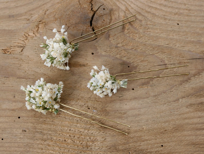 Hairpin made from real dried flowers from the extra delicate and thin white cream series available in 2 sizes maxi letter image 8