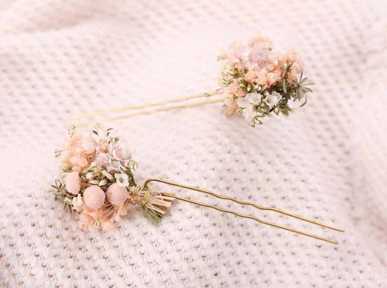 Haarnadel aus echten getrockneten Blumen aus der Serie Rosemariechen Peach in 2 Größen erhältlich Maxibrief Bild 5