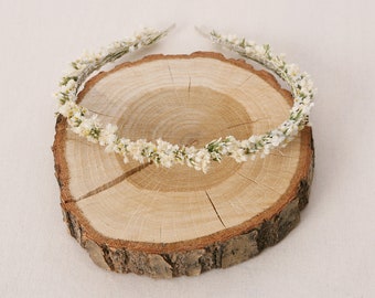 Headband extra delicate and thin white cream made from dried flowers (maxi brief)