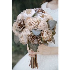 Natural Cream Bridal Bouquet for Wedding made of Bark Skin Sola Wood Flowers, Beige Ivory Bridesmaid Bouquet Brown Decor Bouquet, Prom HOCO
