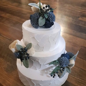 3PC Dusty Blue Cake Topper, Dusty Blue Wedding Cake Ideas, Dusty Blue Navy Wedding Cake, Dusty Blue Cake Decorations, Dusty Blue Cake Flower