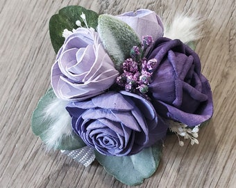 Lavender & Purple Wrist or Pin on Corsage, Lavender Sola Wood Corsage, Light Purple Corsage, Lavender Purple Wedding Prom Homecoming Flowers