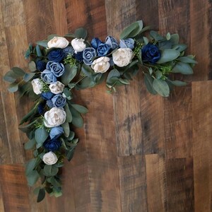 Bendable Corner Arbor Navy Dusty Blue Cream Sola Wood Flower Arrangement, Arch Decor, Wedding Decor, Arbor Decor, Arbor Flower Vine Garland