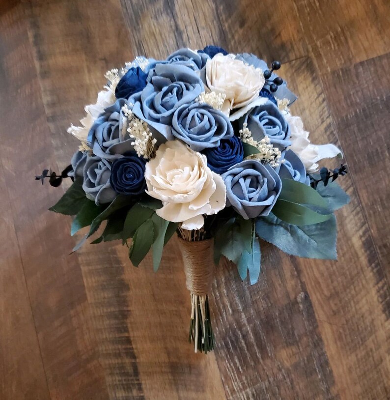 Dusty Blue Bridal Bouquet Dusty Blue Sola Wood Flower Etsy