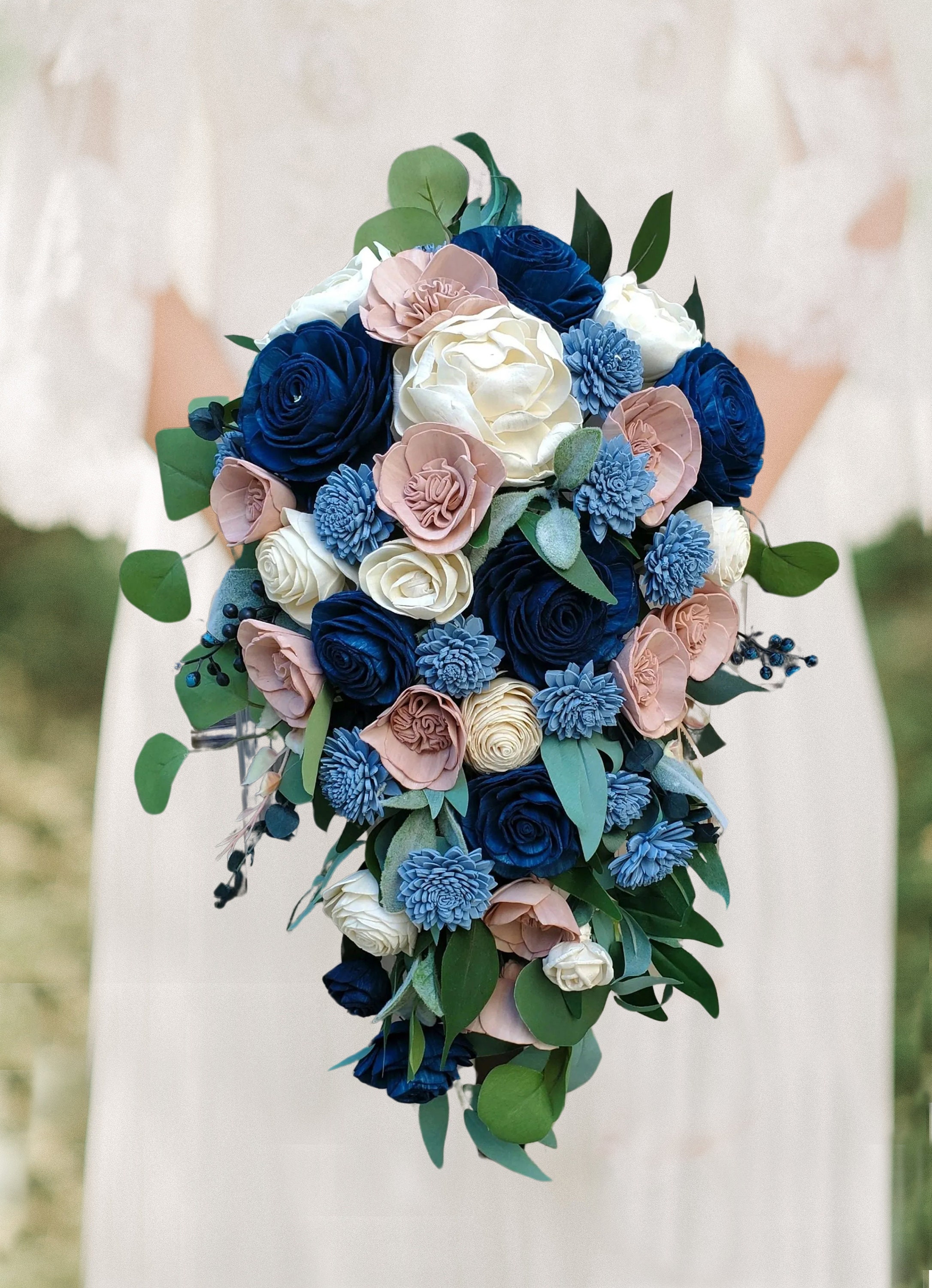 Inweder 10 Pack Artificial Rose Flower Balls - Navy Blue & White Centerpieces For Weddings & Parties
