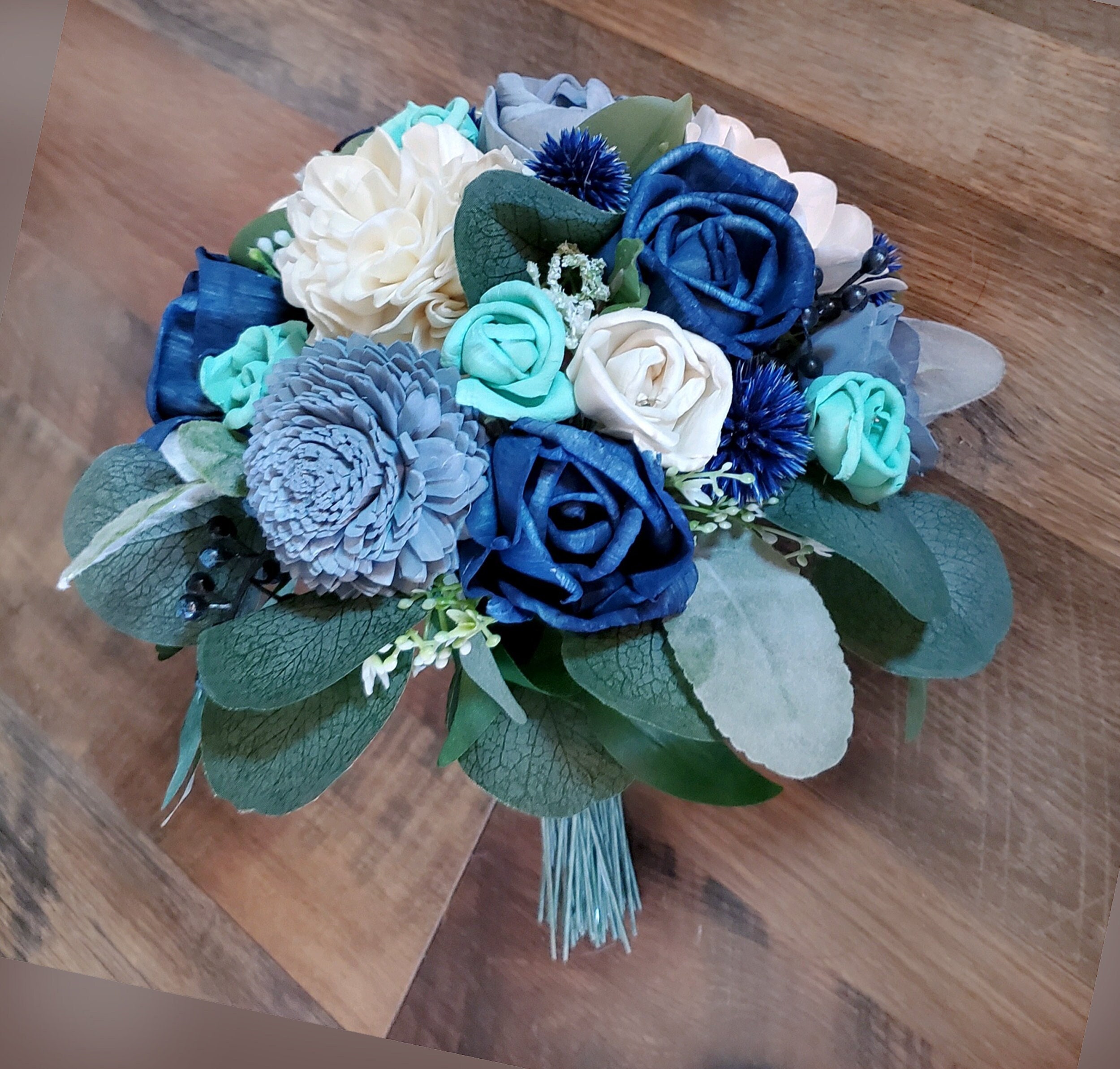 DIY KIT Hannah's Collection Sola Flower Bouquet Wedding Bridal Bouquet  Ivory, Dusty Blue, Dusty Rose -  Israel