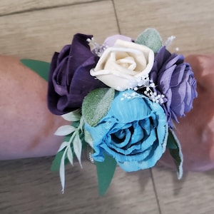 Lavender and Silver wrist corsage and magnet boutonniere in Pratt, KS