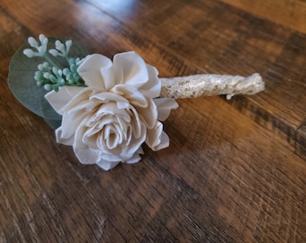 Ivory White Dahlia Boutonniere for Wedding Prom & HOCO made of Sola Wood Flowers, Artificial Father of the Bride Groom Pin on Jacket Flower