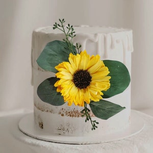 Sunflower Wedding Cake Flower Topper Sola Wood Eucalyptus DIY Reception Decor Yellow BOHO Leafy Reusable Baker Decoration
