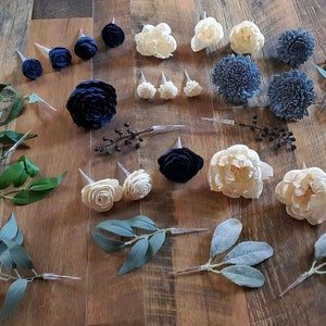 Dusty Blue Cake Flowers Navy Sola Wood DIY Wedding Decor Reusable Ivory White Baker Anniversary Graduation Birthday Party Dessert Topper