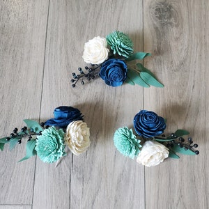 Mint Green Wedding Cake Flowers Navy Blue Sola Wood Topper Reusable Party Dessert Decor Artificial Anniversary Bridal Shower Sage Decoration