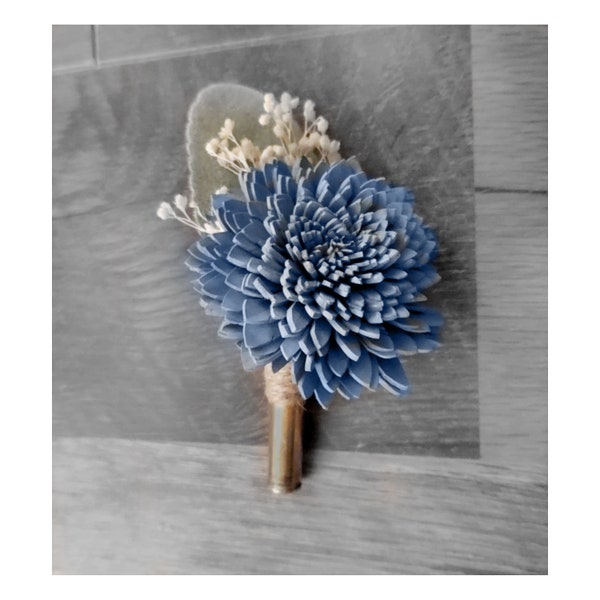 Dusty Blue Bullet Boutonniere Sola Wood Shell Casing Groom Flower, Ammo  Father of the Bride, Hunter Theme Wedding Prom Twine Jacket Flower