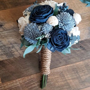 Bridesmaid Bouquet, Navy Dusty Blue Sola Wood Bouquet, Blue Decor Bouquet, Flower Bouquet Made of Wood, Blue Wedding Bridal Prom Bouquet
