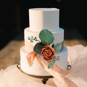 Burnt Orange Sola Wood Eucalyptus Wedding Cake Rose Flower, Fall Wedding Cake Flowers, Brown Cake Topper, Eucalyptus DIY Cake Flower Decor