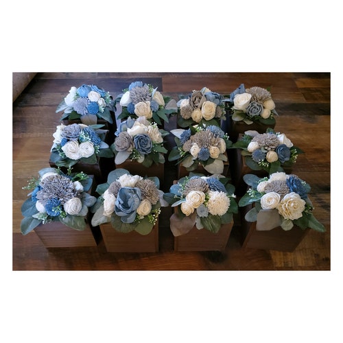 Dusty Blue Gray Flower Centerpieces Gray Blue Centerpieces Etsy
