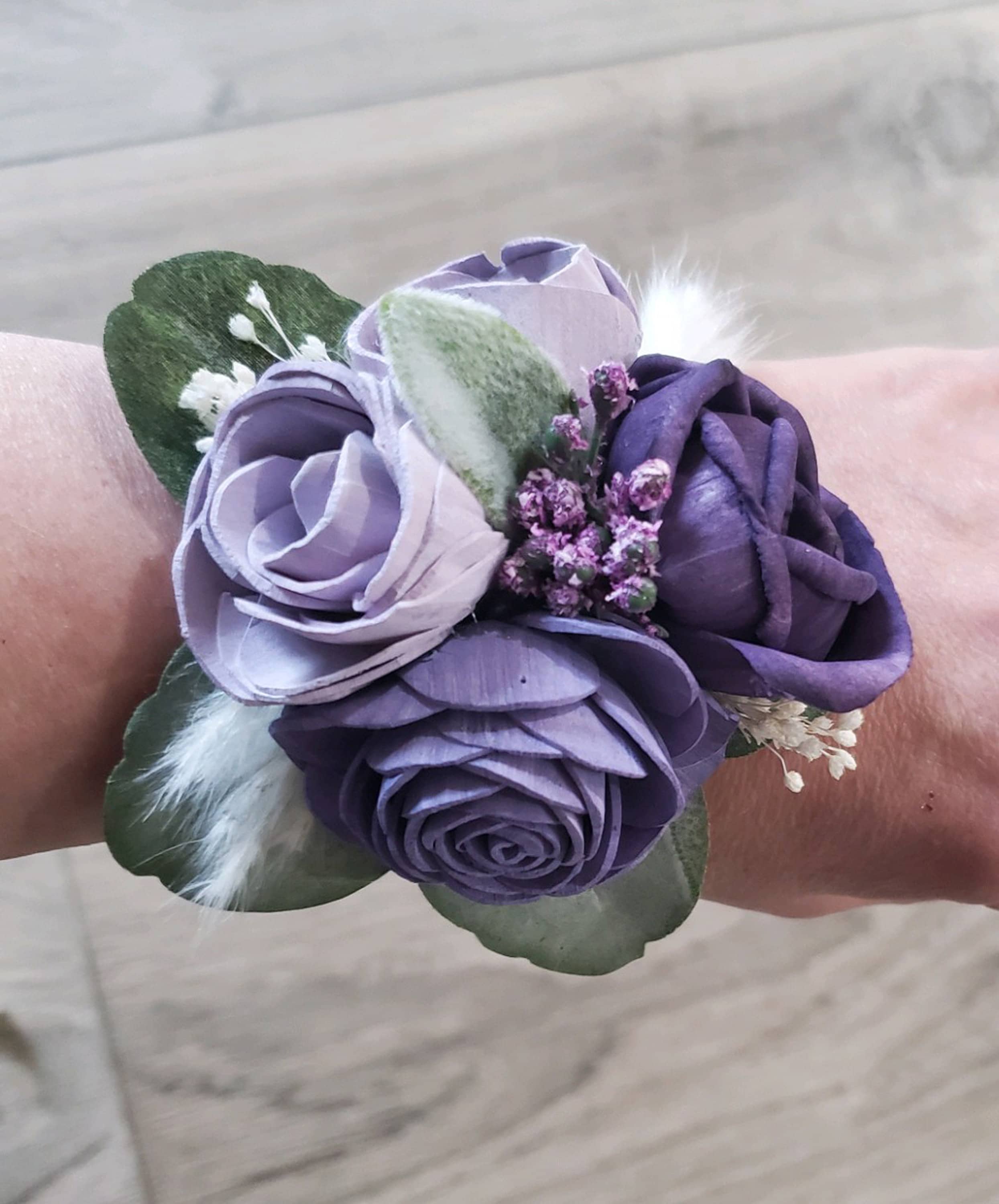 Corsage with Wood Flowers, Sola Wood Flower Wrist Corsage for Prom, Corsage  Wristlet for Wedding