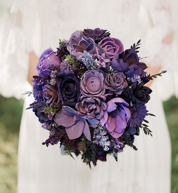 Purple Lavender Sola Wood Bridal Wildflower Bridesmaid Bouquet