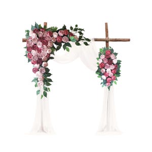 Dusty Rose Burgundy Wedding Arch Sola Wood Flowers Corner or Straight Artificial Faux Floral Arrangement Eucalyptus Ceremony Arbor Decor