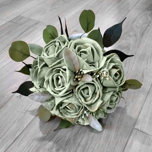 Sage Rose Bridal Bouquet Sola Wood Wedding Flowers Artificial Light Green Bridesmaid Nosegay Mother Prom HOCO Corsages Groom Boutonniere