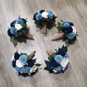 Dusty Blue Navy Bridesmaid Bouquets Sola Wood Artificial Flower Wedding Decor Event Arrangements Centerpiece Bridal Destination Prom HOCO