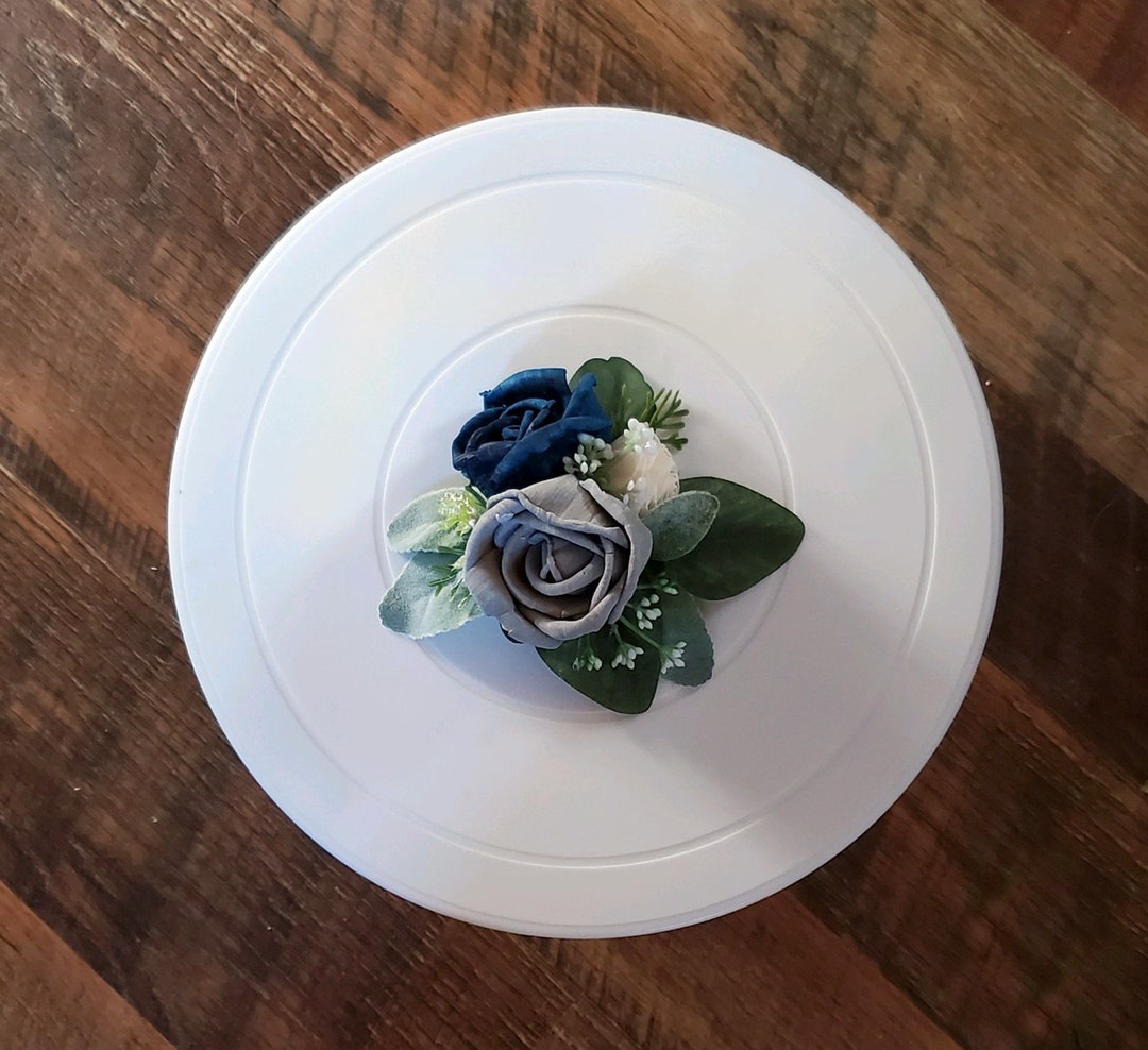 Navy Blue Gray Sola Wood Flower Wedding Cake Topper Navy Blue Etsy