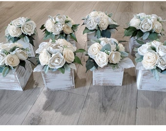 8PC Ivory White Sola Wood Flower Centerpieces, Cream Birch Wedding Centerpieces, Wooden Flower Centerpieces, White Wedding Shower Flowers