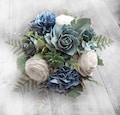 Dusty Blue Sage Sola Wood Bridal Bouquet Succulent Hydrangea Bridesmaid Wedding Flowers Natural Artificial Decor Prom Corsages Centerpiece