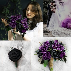 prom bouquet for black dress Small Bouquets of Pink Roses with Black Bridesmaid Dresses