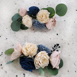 Dusty Blue Pink Wedding Cake Flower Garland Topper Reusable Blush Navy Reception Baby Shower Birthday Party Decor DIY Baker Decoration Prom
