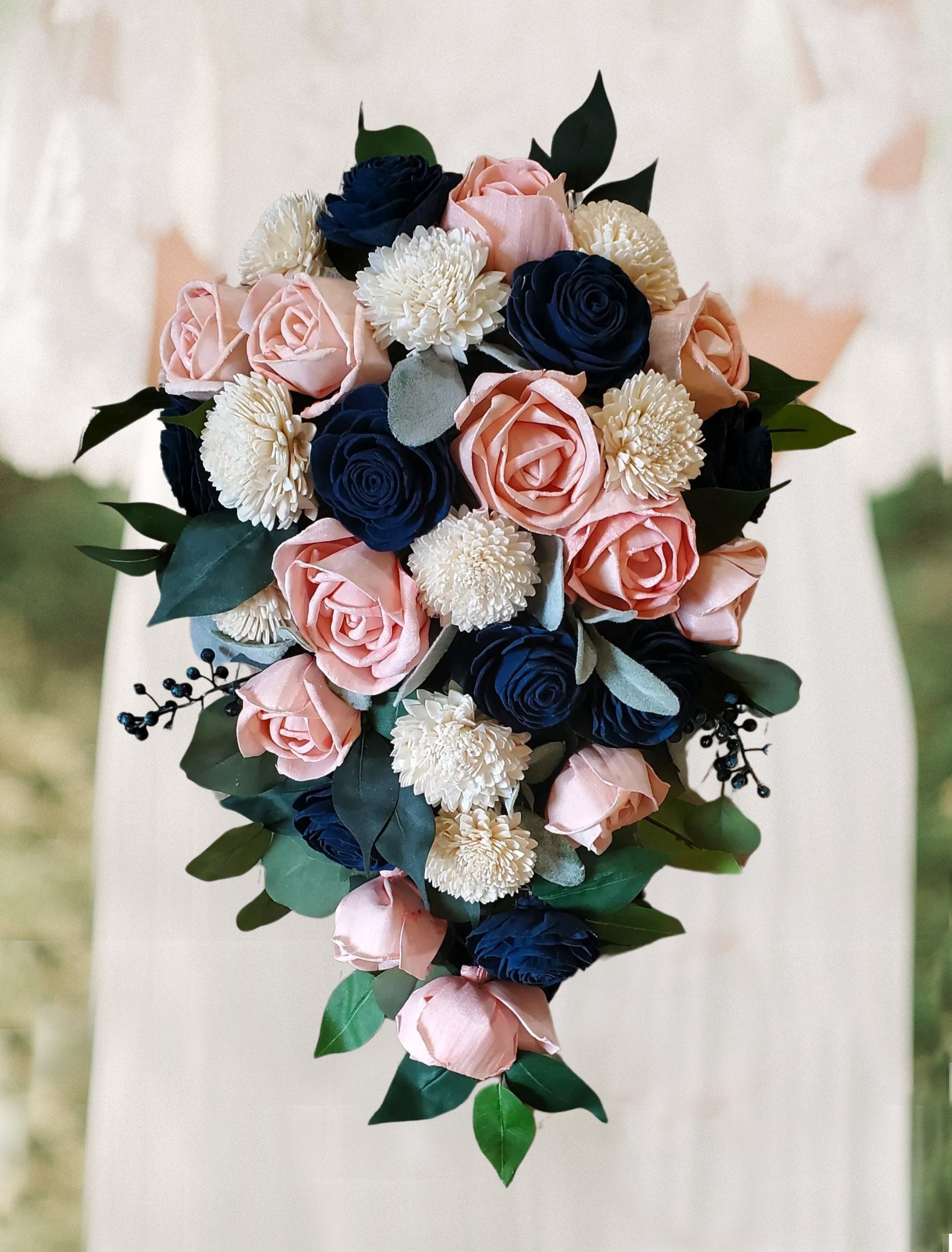 Rose Gold Navy Bridal Sola Wood Flower Cascade Custom Cascading