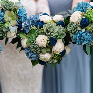 Sage Dusty Blue Bridal Bouquet Sola Wood Artificial Succulent Bridesmaid Wedding Flowers Mother Corsages Groom Boutonniere Prom Decor