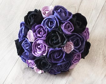 Lavender & Black Bridal Bouquet: Purple Sola Wood Bridesmaid Wedding Flowers