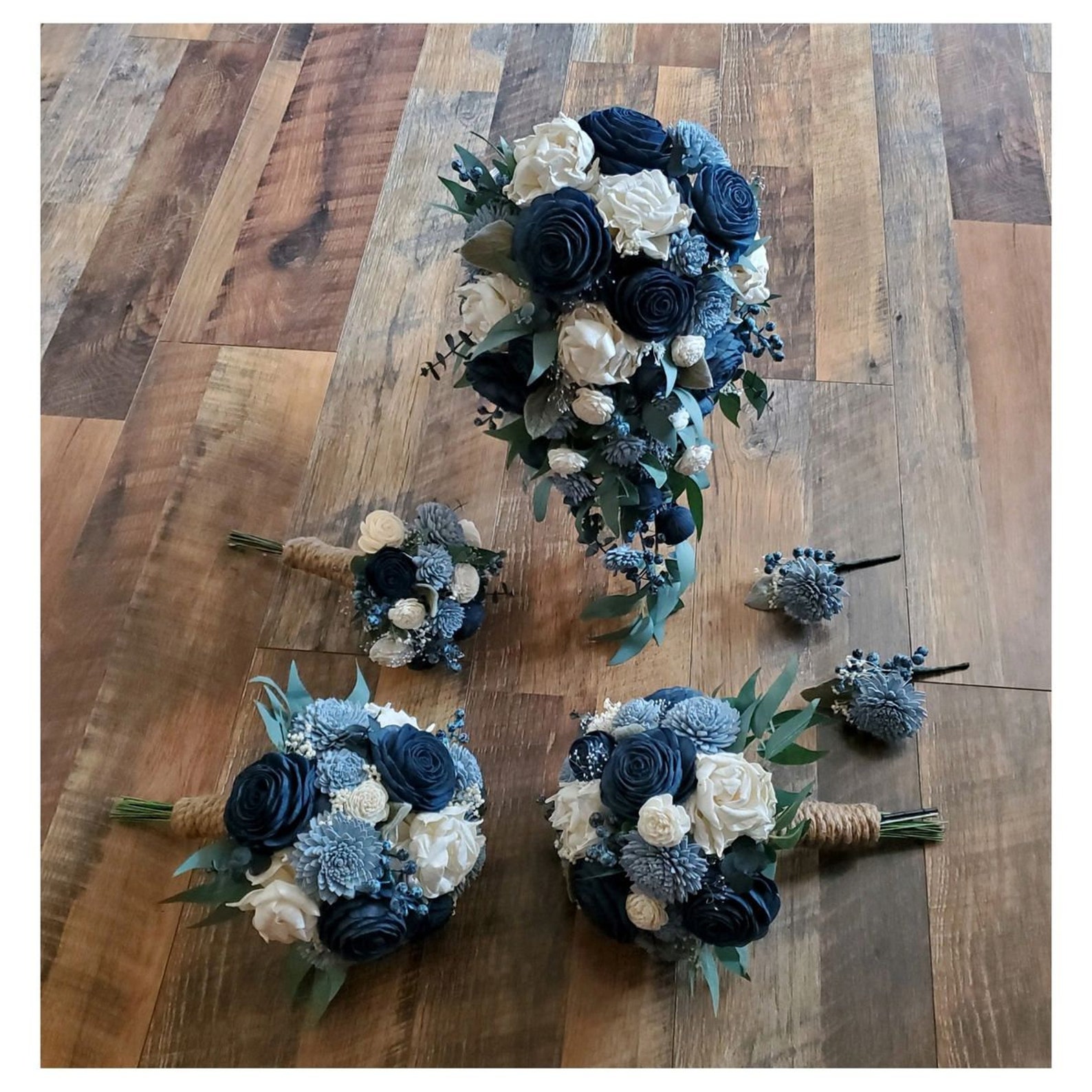 9PC Dusty Blue Navy White Wedding Flower Set Dusty Blue Navy - Etsy