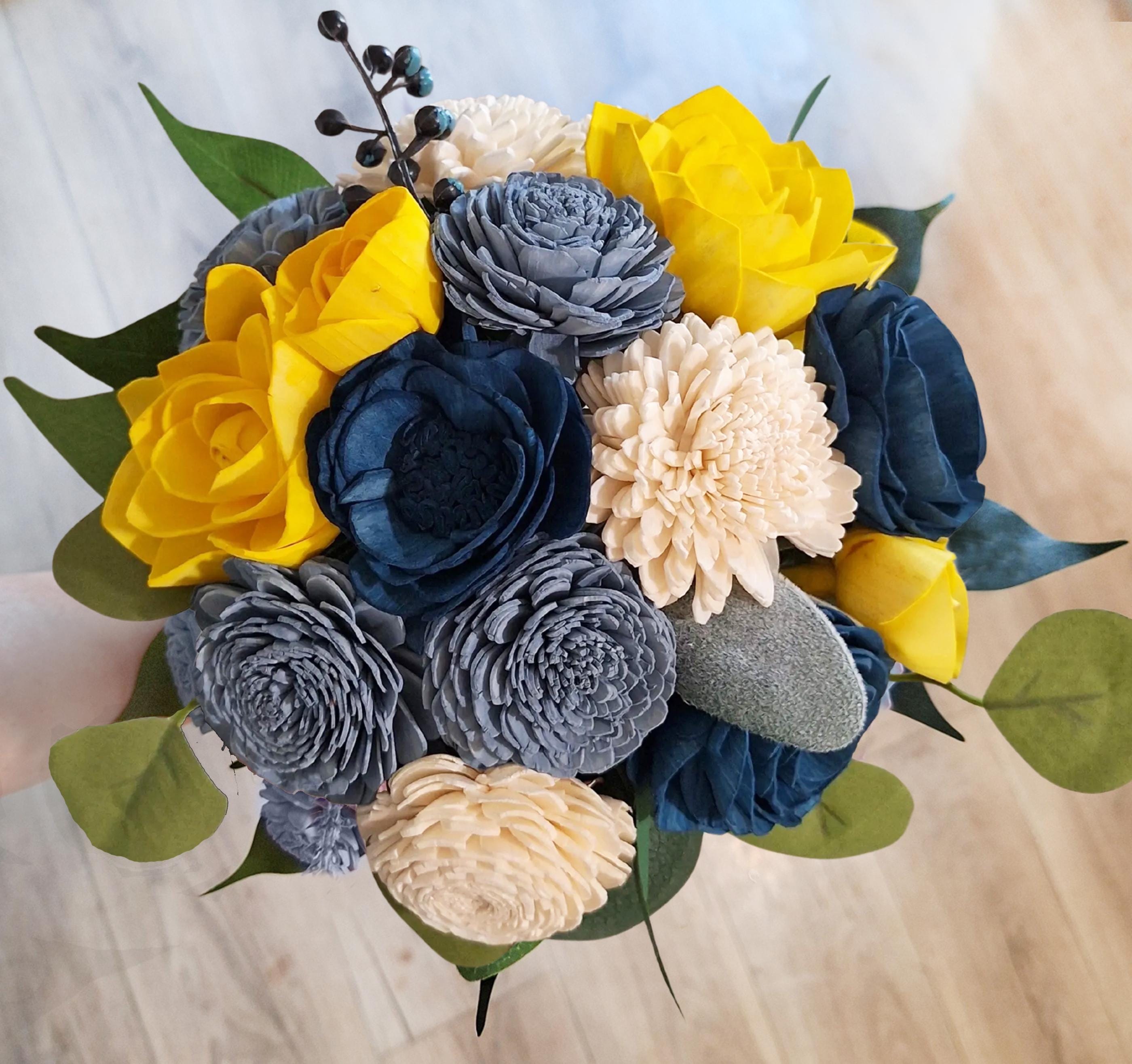 Yellow Navy Dusty Blue Bridal Bouquet