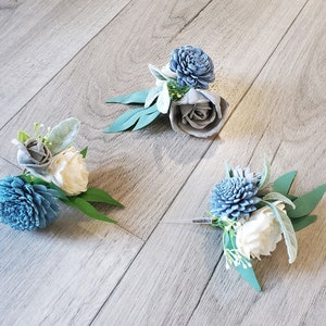 Blue Wedding Cake Flowers, Gray & Dusty Blue Sola Wood Flowers Cake Topper, Reusable DIY Cake Decorations, Wedding Party Dessert Decor