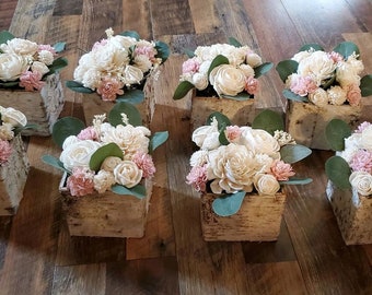 8PC Pink and White Centerpieces, Ivory Pink Sola Wood Flower Centerpieces, Blush Wedding Centerpieces, Birch Centerpieces, Dusty Rose Decor