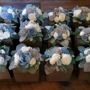 Dusty Blue Gray Flower Centerpieces, Gray Blue Centerpieces, Blue Gray Centerpieces for Wedding, Birch Box Centerpieces, Rustic Centerpieces