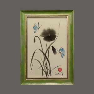 Asian art, Chinese ink, Original artwork by Carmen Rey. Japanese painting, Poppy and butterflies, Art, Wall art