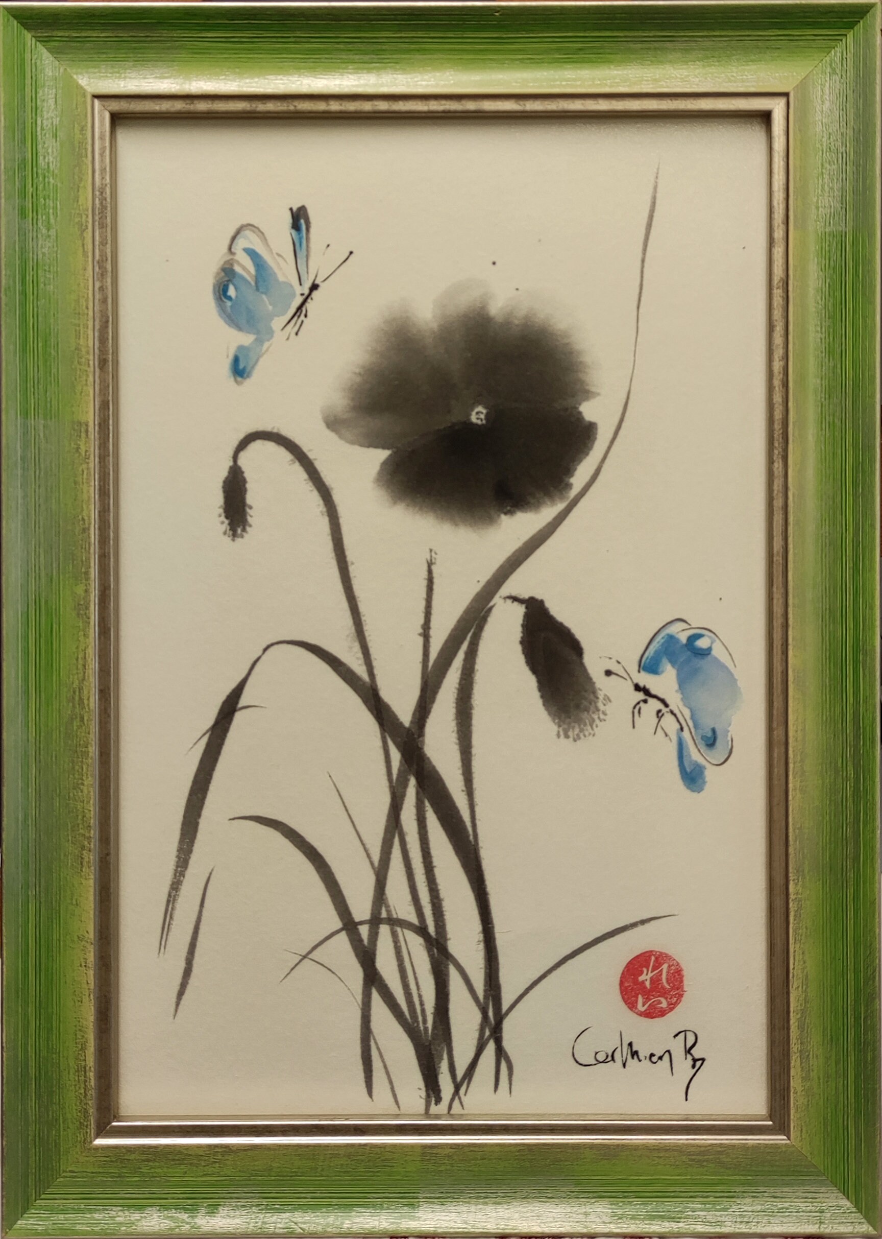 FILMILIL Duschvorhang – Asiatische Katze Mit Kirschblüten, Tintenmalerei, Verschiedene Größen Bis 230x180 Cm