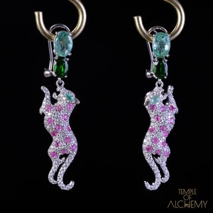 Leopard Oorbellen * Emerald +Chrome Diopside + Ruby + Zircon * Gratis DHL Express Verzending *80911ger1