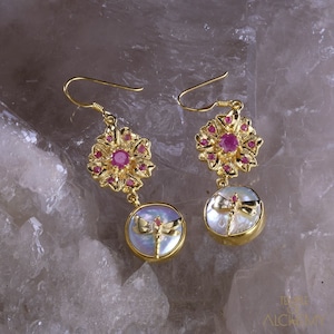 Dragonfly Oorbellen * Ruby + Pearl * Gratis DHL Express Verzending *71024ger4
