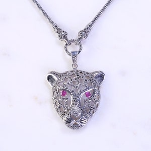 Tiger Ketting * Roze Robijn + Marcasite * Gratis DHL Express Verzending * 90208gn1