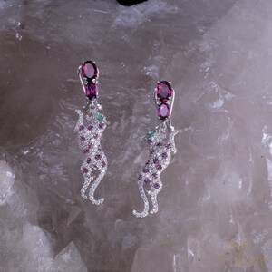 Leopard Oorbellen * Rhodolite Garnet + Emerald + Zircon * Gratis DHL Express Verzending *71024ger3