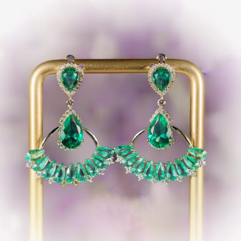 Green Tsavorite Pear Cut Chandelier Earrings * Statement Bridal Jewelry Green Tsavorite Pear Cut Chandelier Earrings * Statement Bridal Jewelry