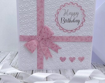 Hand made Happy Birthday pink 3D embossed gift foiled card