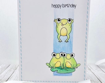 Hand Made Hoppy Birthday jumping Frog card